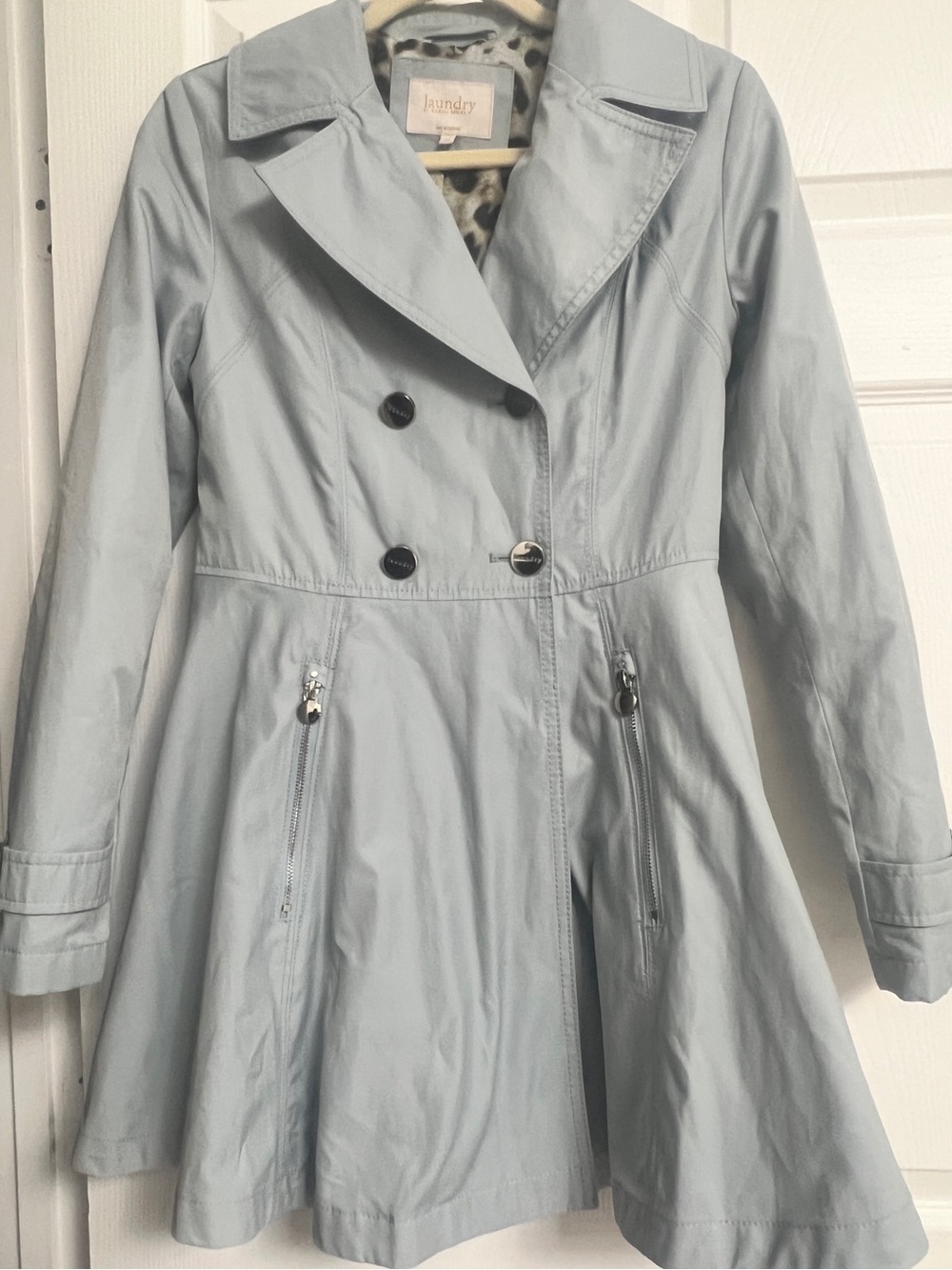 Laundry By Shelli Segal Powder Blue Fit-and-Flare Trench Coat